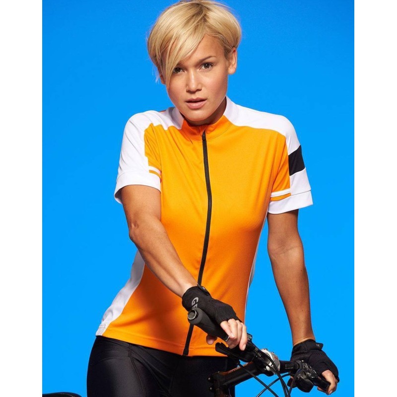 camiseta ciclista cremallera completa para mujer transpirable, ajuste de humedad y rápido secado