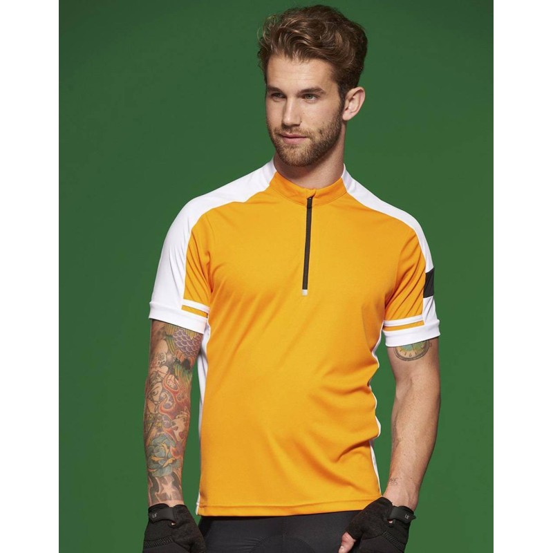 camiseta ciclista media cremallera para hombre transpirable, ajuste de humedad y rápido secado